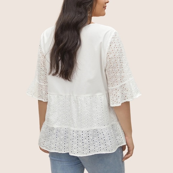 BloomChic Plus Size XL Broderie Anglaise Patchwork Flutter Sleeve Blouse us14-16 - Picture 2 of 7